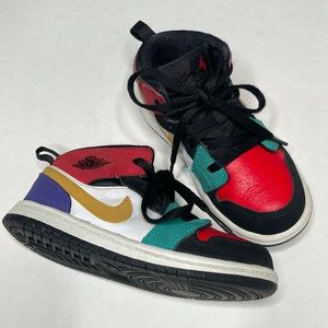 Nike Jordan 1 Retro Bred Mid Multi Leather Shoe